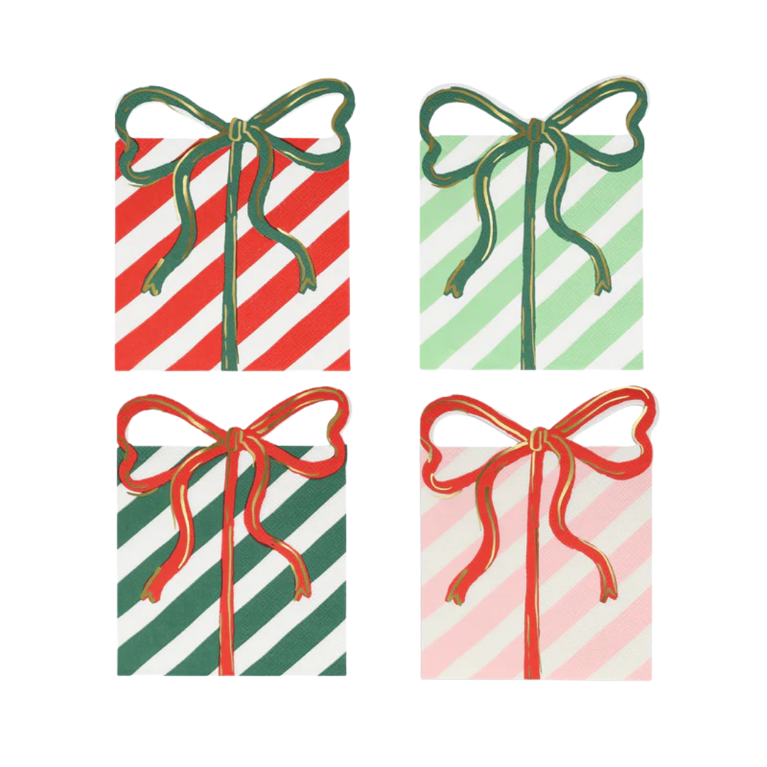 Red and Green Present With Bow Dinner Napkins