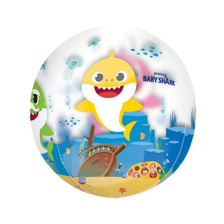 Clear Baby Shark Underwater Orbz Foil Balloon, 16in