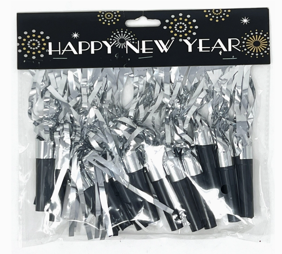 Silver Metallic Happy New Year Blowouts