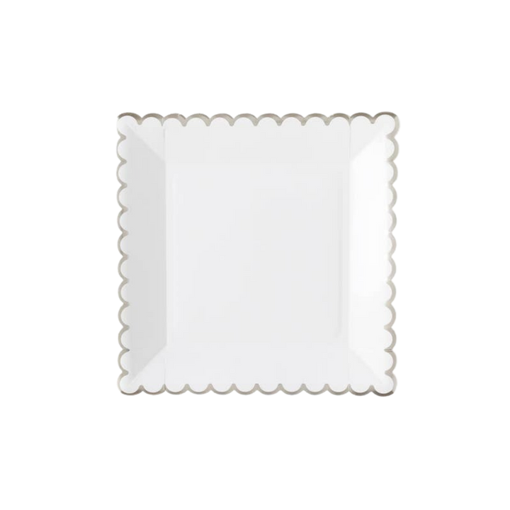 White with Silver Scalloped Large Plate