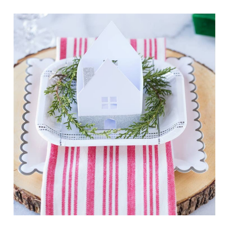 White with Silver Scalloped Large Plate