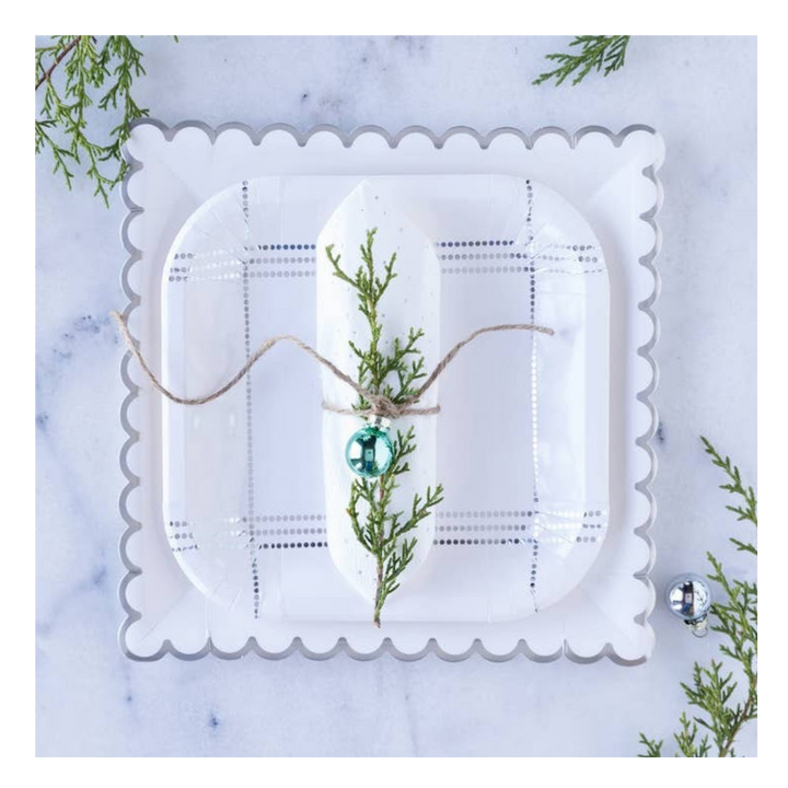 White with Silver Scalloped Large Plate