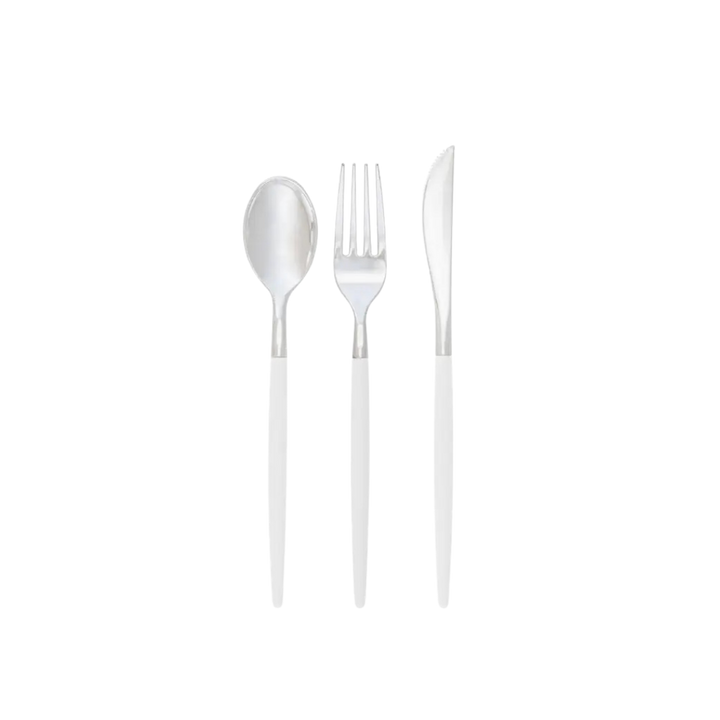 White and Silver Chic Plastic Cutlery Set - 32 pcs