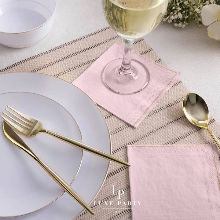 Blush with Gold Stripe Napkins - 2 Sizes
