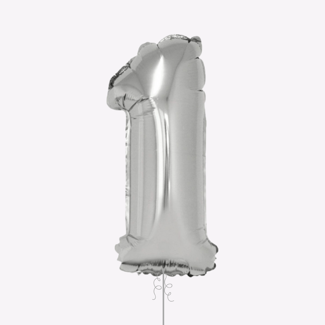 Silver number one balloon for first birthday from Parte Haus party supply store in Bethesda, Maryland