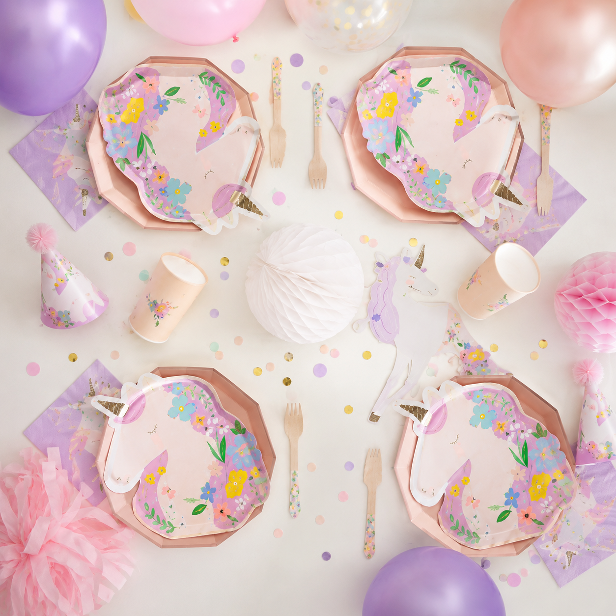 Pastel unicorn headbands with gold horns and ears for birthday party theme from Parte Haus party supply store in Bethesda Maryland