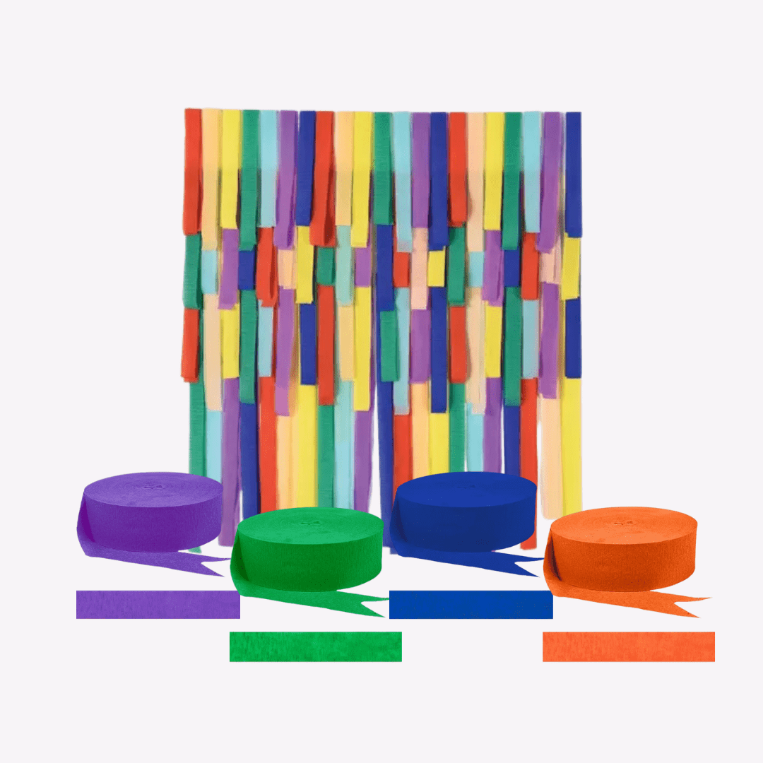 Rainbow colors balloon streamers wall decor for birthday from Parte Haus party supply store in Bethesda MD