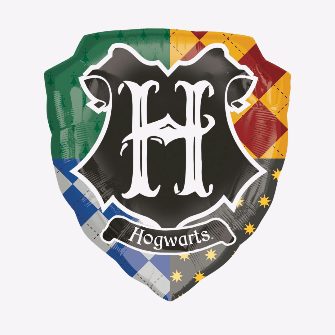 Multicolor Hogwarts shield balloon Harry Potter theme from Parte Haus party supply store in Bethesda MD