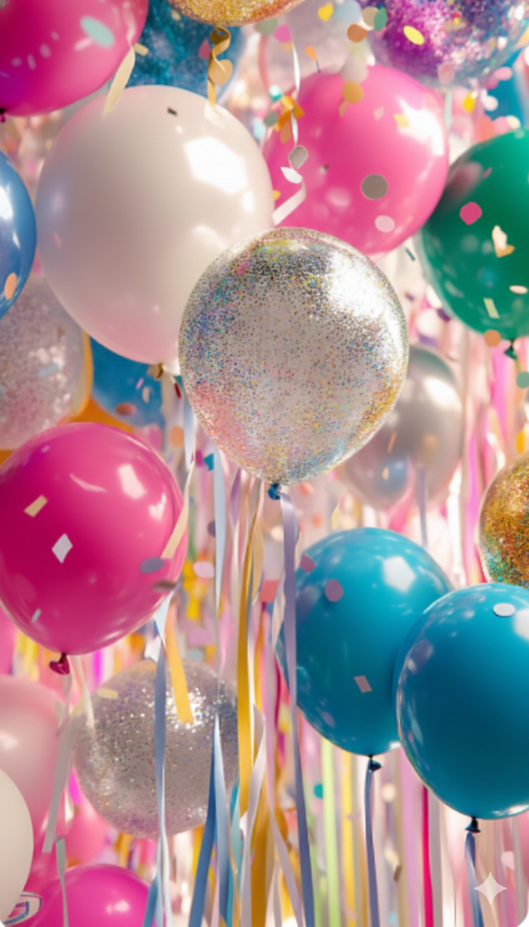 pink balloon decorations with hands holding for birthday from Parte Haus party supply store in Bethesda Maryland