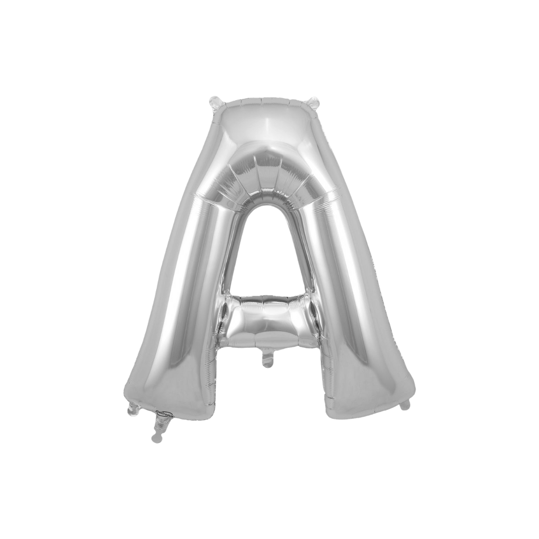 Silver letter A balloon metallic finish birthday celebration from Parte Haus party supply store in Bethesda Maryland