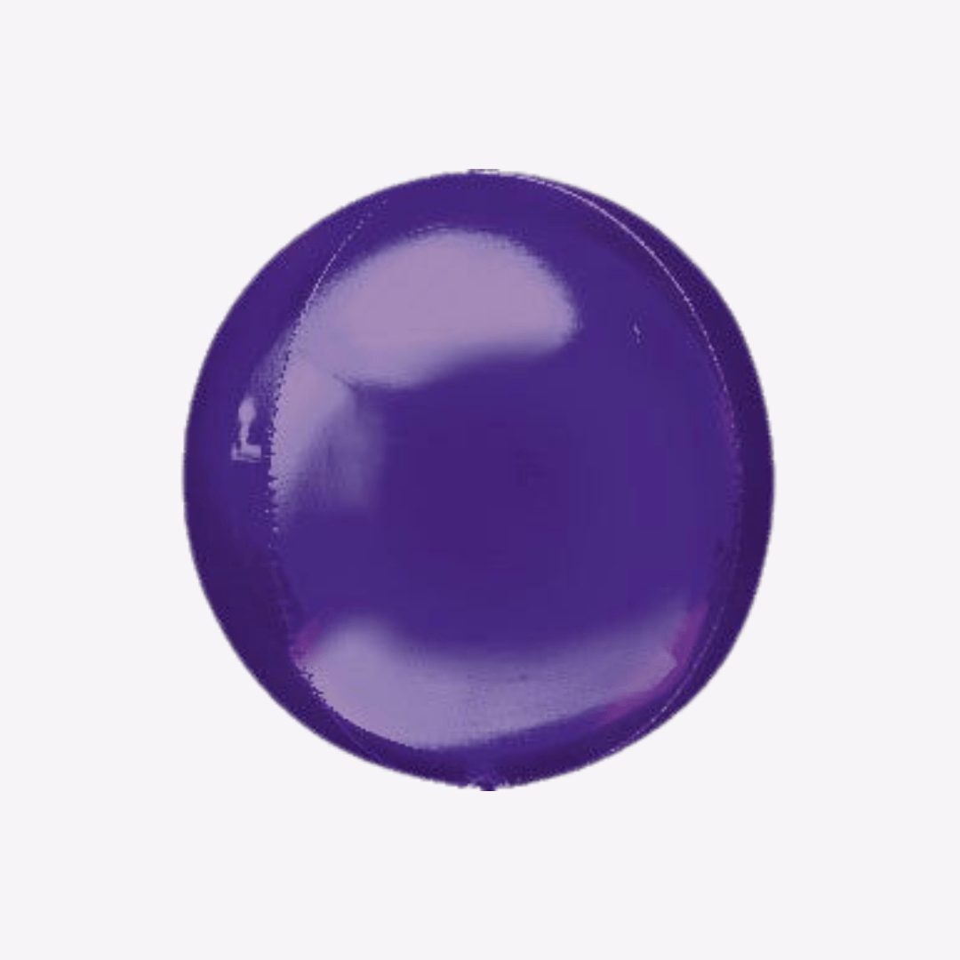 Purple round orb balloon with shiny finish birthday decor from Parte Haus party supply store in Bethesda MD