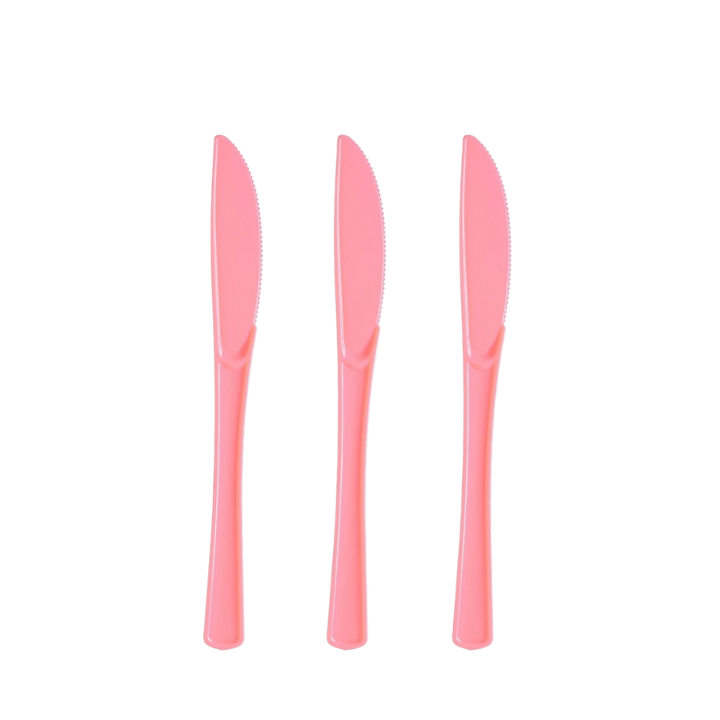 Pink plastic knives three pack for birthday theme from Parte Haus party supply store in Bethesda Maryland