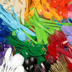 Multicolor plastic cutlery set for birthday from Parte Haus party supply store in Bethesda MD
