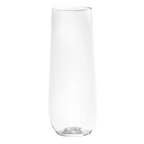 Clear plastic stemless champagne flute with modern shape for celebration from Parte Haus party supply store in Bethesda MD