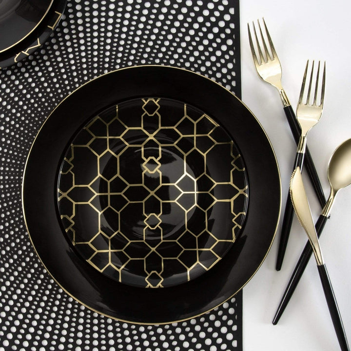 Black and Gold Geo Pattern Plastic Plates