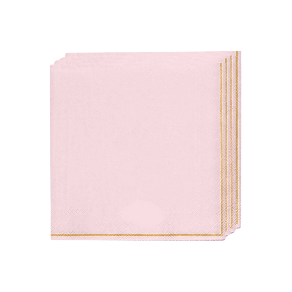 Pink napkin with gold trim square design birthday or bridal shower from Parte Haus party supply store in Bethesda MD