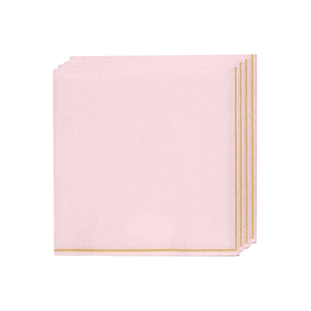 Pink napkin with gold trim square design birthday or bridal shower from Parte Haus party supply store in Bethesda MD