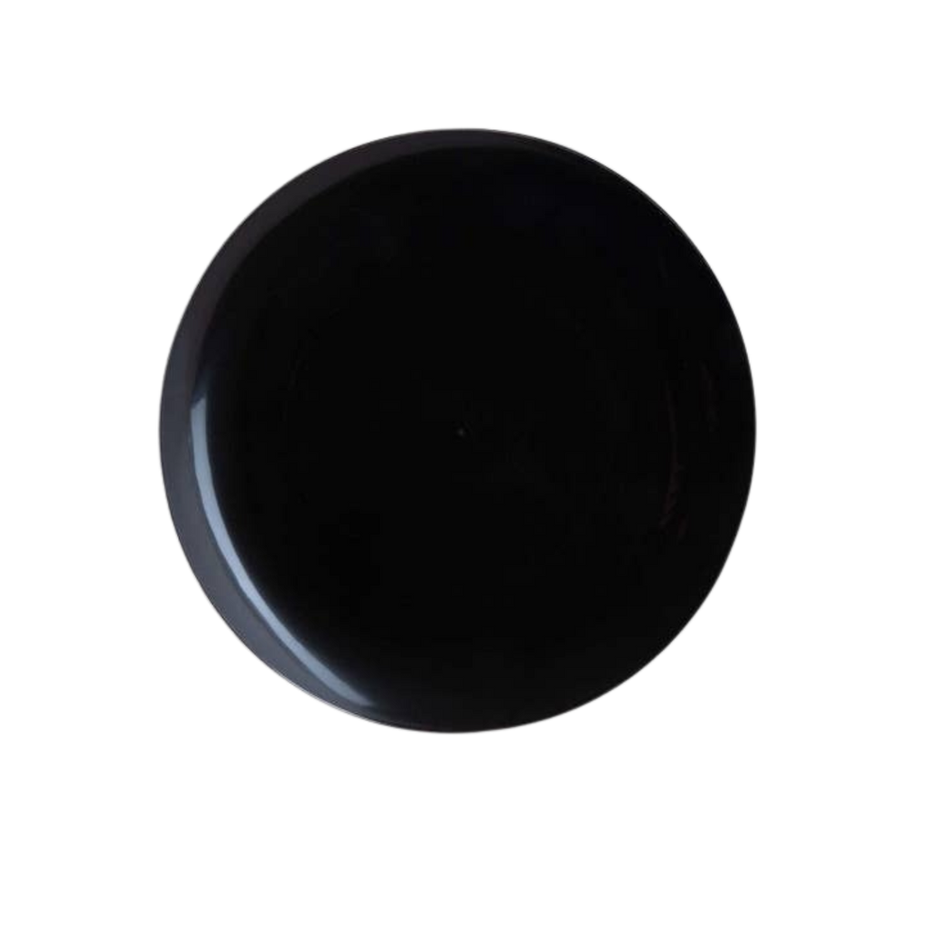 Black round plate shiny modern design for any celebration from Parte Haus party supply store in Bethesda Maryland