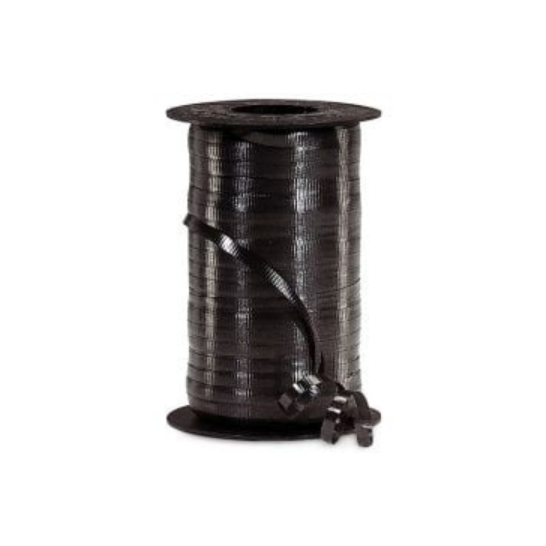 Black curling ribbon spool for gift wrapping and balloon decoration from Parte Haus party supply store in Bethesda Maryland
