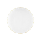 Clear gold plastic dinner plate with scalloped edge elegant event decor from Parte Haus party supply store in Bethesda MD