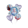 Purple Frozen character foil balloons with snowflake and heart shapes for birthday from Parte Haus party supply store in Bethesda MD