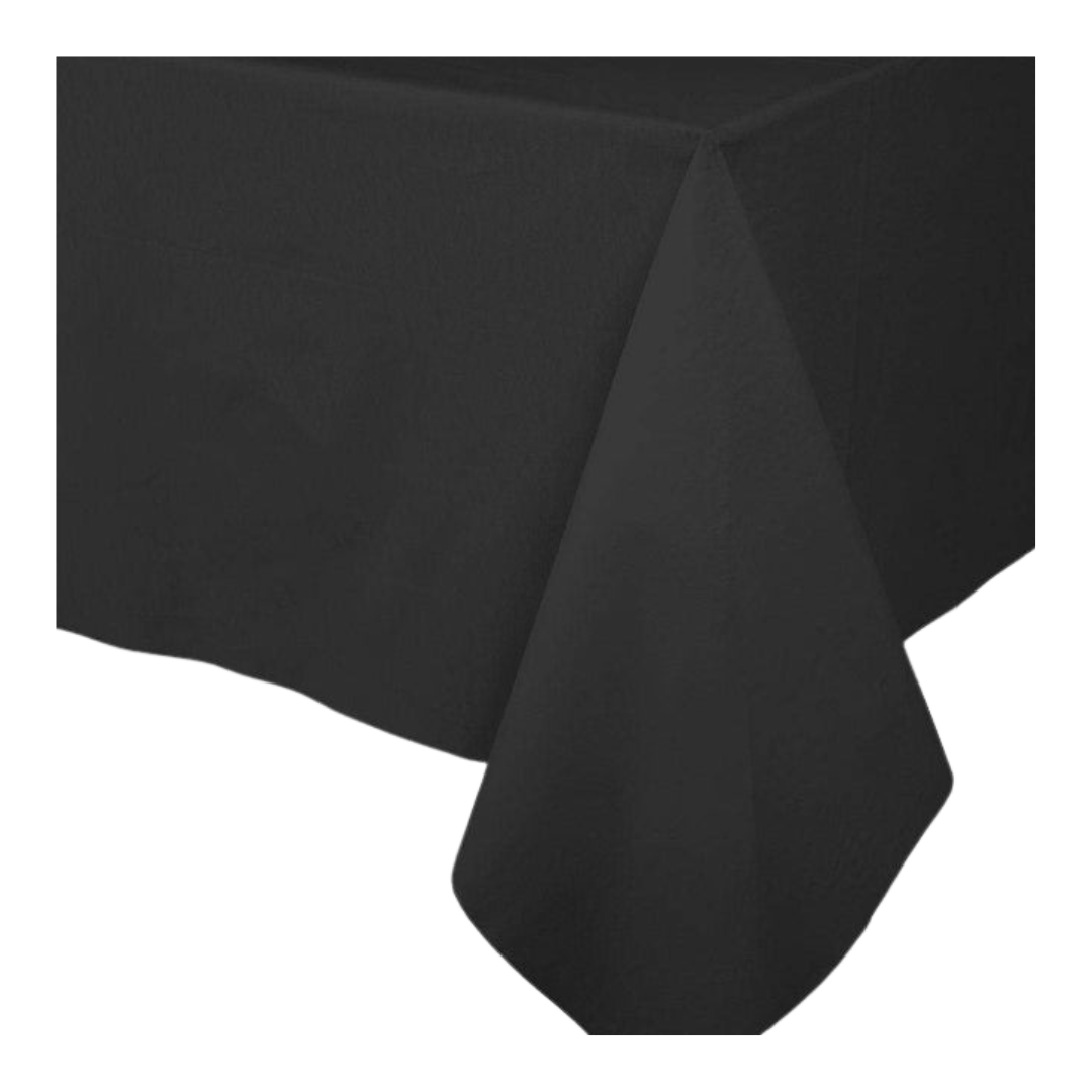 Black tablecloth rectangular plain for birthday from Parte Haus party supply store in Bethesda MD