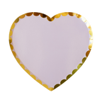 Pink and gold heart shaped plate with scalloped edge for celebration from Parte Haus party supply store in Bethesda MD.