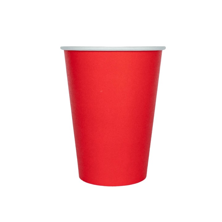Red paper cup plain design for birthday celebration from Parte Haus party supply store in Bethesda MD.