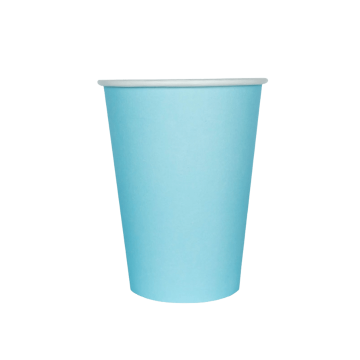 Light blue paper cup simple solid color for birthday from Parte Haus party supply store in Bethesda MD