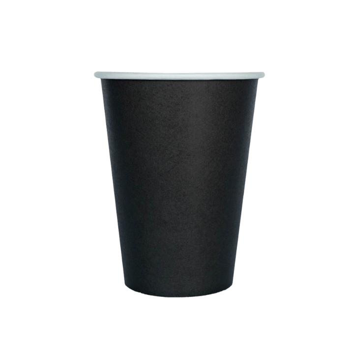 Black paper cup with plain design for birthday or event from Parte Haus party supply store in Bethesda MD