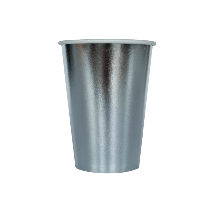 Silver paper cup metallic finish from Parte Haus party supply store in Bethesda Maryland