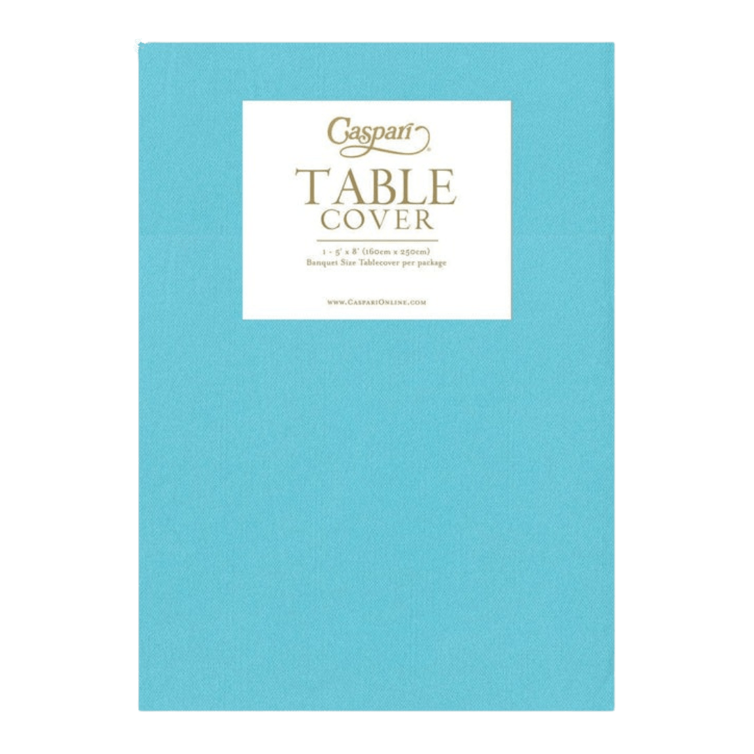 Blue table cover rectangular folded for celebrations from Parte Haus party supply store in Bethesda Maryland