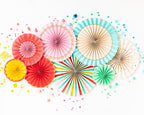 Multicolor paper fan decorations for birthday celebration from Parte Haus party supply store in Bethesda MD