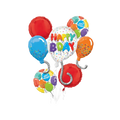 Colorful birthday balloon bouquet with Happy Bday print for birthday celebration from Parte Haus party supply store in Bethesda MD