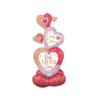 Pink heart shaped balloon arrangement with best mom ever and love you text for Mother's Day from Parte Haus party supply store in Bethesda MD