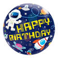 navy blue space themed birthday balloon with astronaut rocket and planets for kids from Parte Haus party supply store in Bethesda Maryland