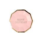 Pink and gold birthday plate with happy birthday text from Parte Haus party supply store in Bethesda MD