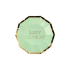 Mint green birthday plate with gold border birthday theme from Parte Haus party supply store in Bethesda MD