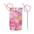 Pink disco drink pouch with ice cube design and pink flower straws for birthday from Parte Haus party supply store in Bethesda MD.