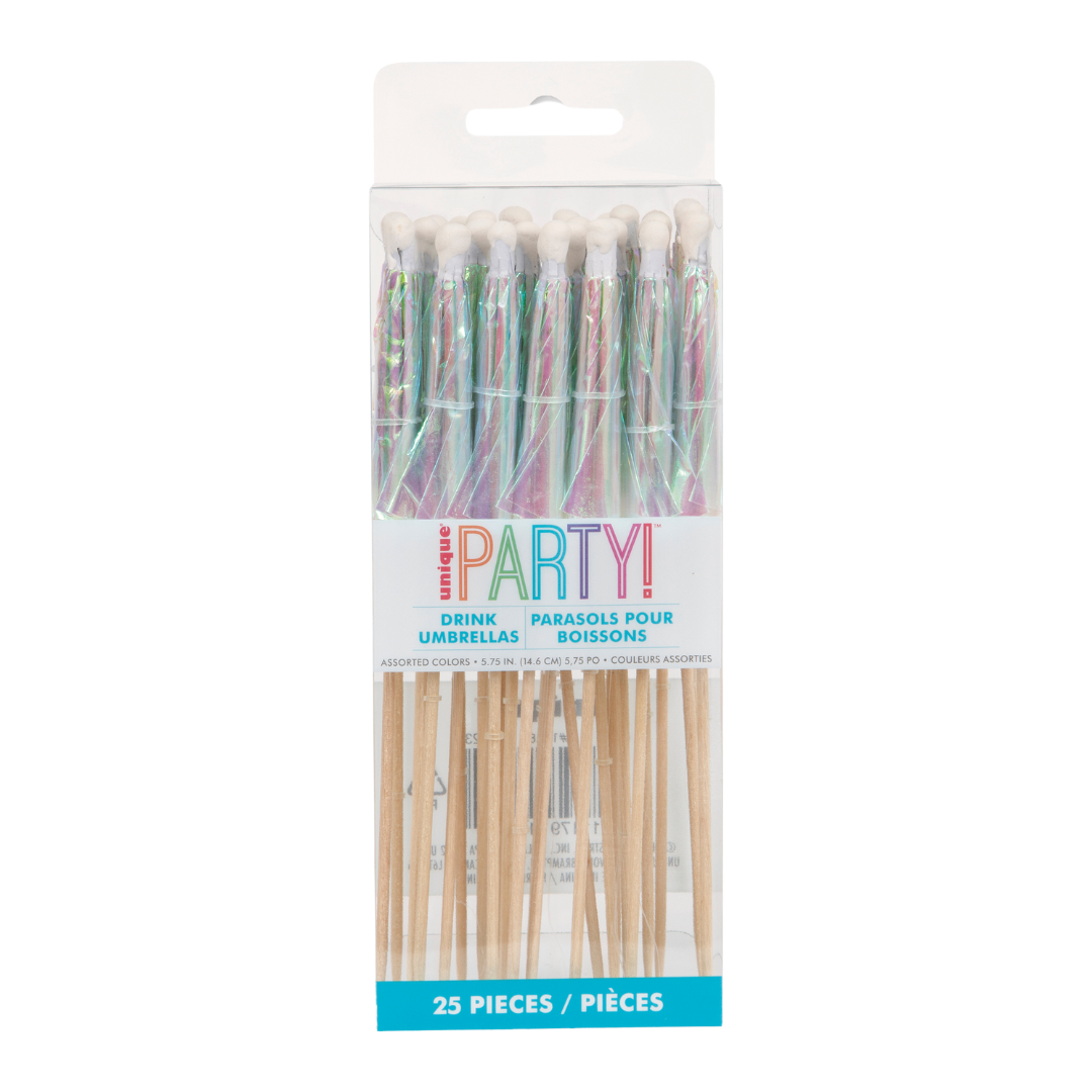 Iridescent Paper & Birch Drink Umbrellas – 12 Count