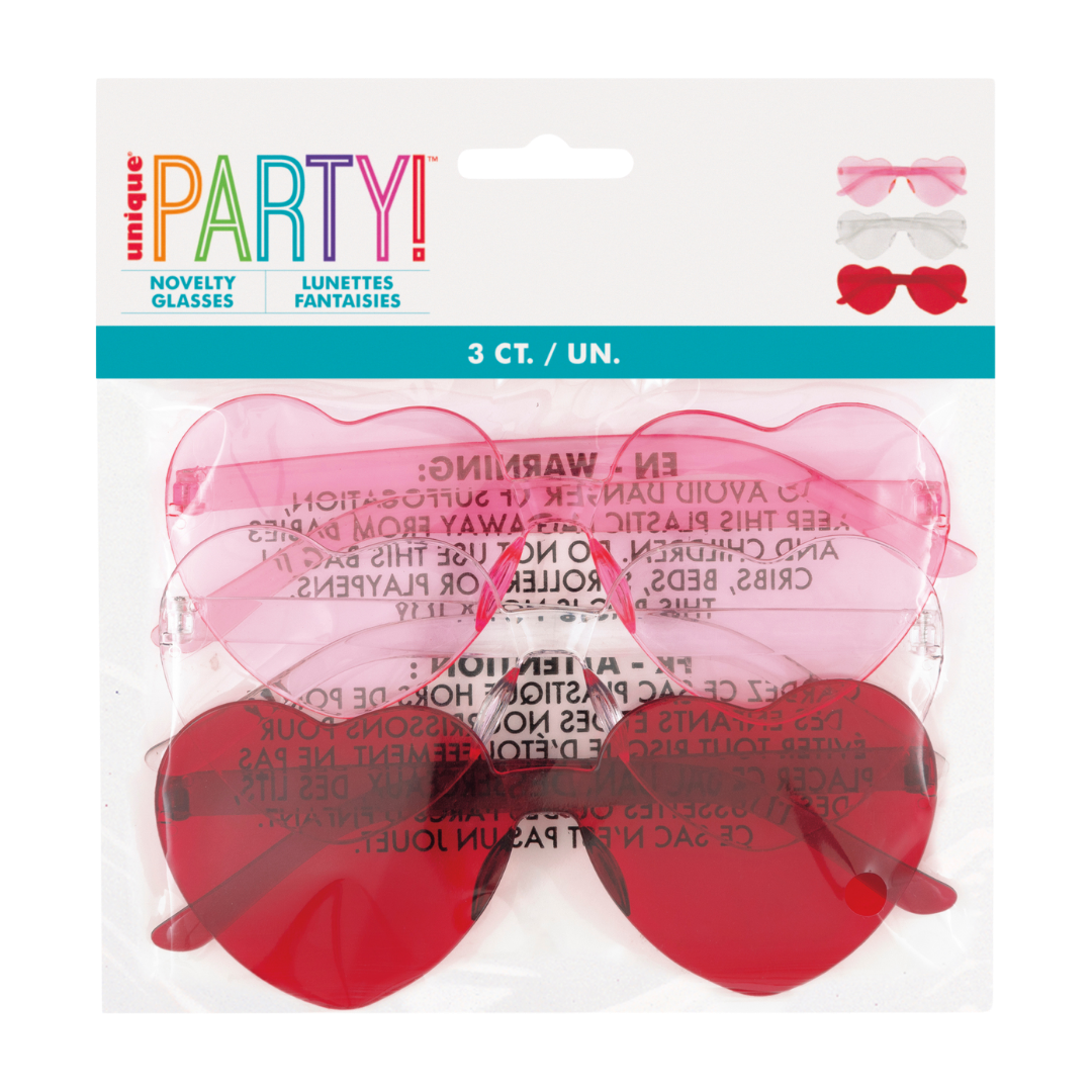 Red, White & Pink Heart Shaped Novelty Glasses