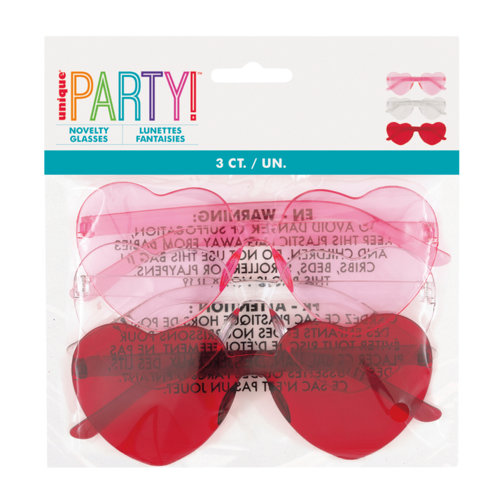 Red, White & Pink Heart Shaped Novelty Glasses