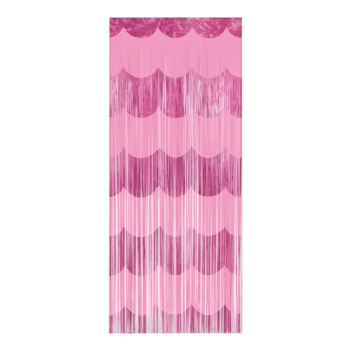 Pink Scallop Foil Fringe Door Curtain
