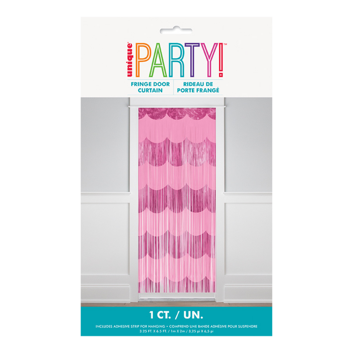 Pink Scallop Foil Fringe Door Curtain