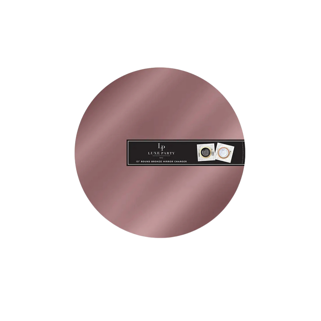 Rose gold round lightweight mirror charger plate elegant table decor from Parte Haus party supply store in Bethesda MD