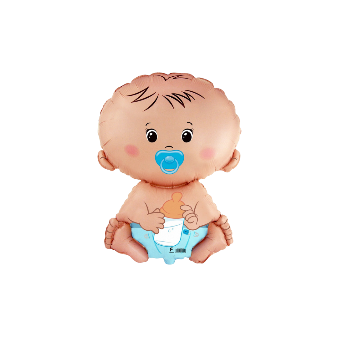 Baby blue mini balloon shaped like a baby boy for baby shower from Parte Haus party supply store in Bethesda MD