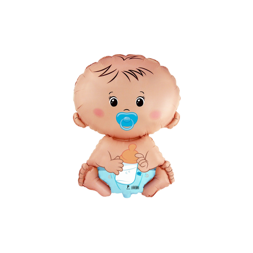 Baby blue mini balloon shaped like a baby boy for baby shower from Parte Haus party supply store in Bethesda MD