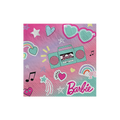 Pink and teal Barbie napkin with hearts rainbows and boombox birthday theme from Parte Haus party supply store in Bethesda MD
