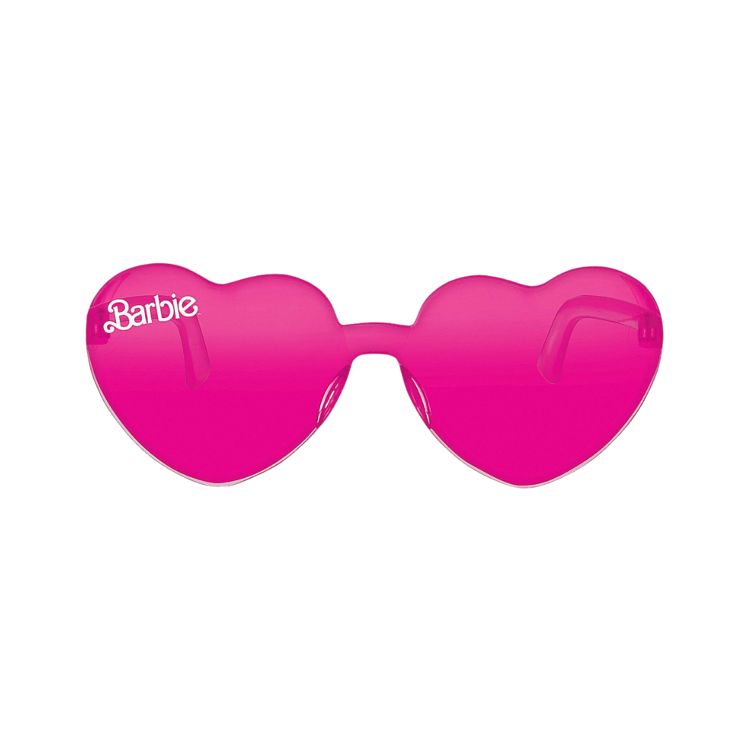 Pink heart sunglasses with Barbie logo for birthday theme from Parte Haus party supply store in Bethesda MD