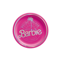 Pink Barbie paper plate with palm tree Malibu Beach theme from Parte Haus party supply store in Bethesda MD